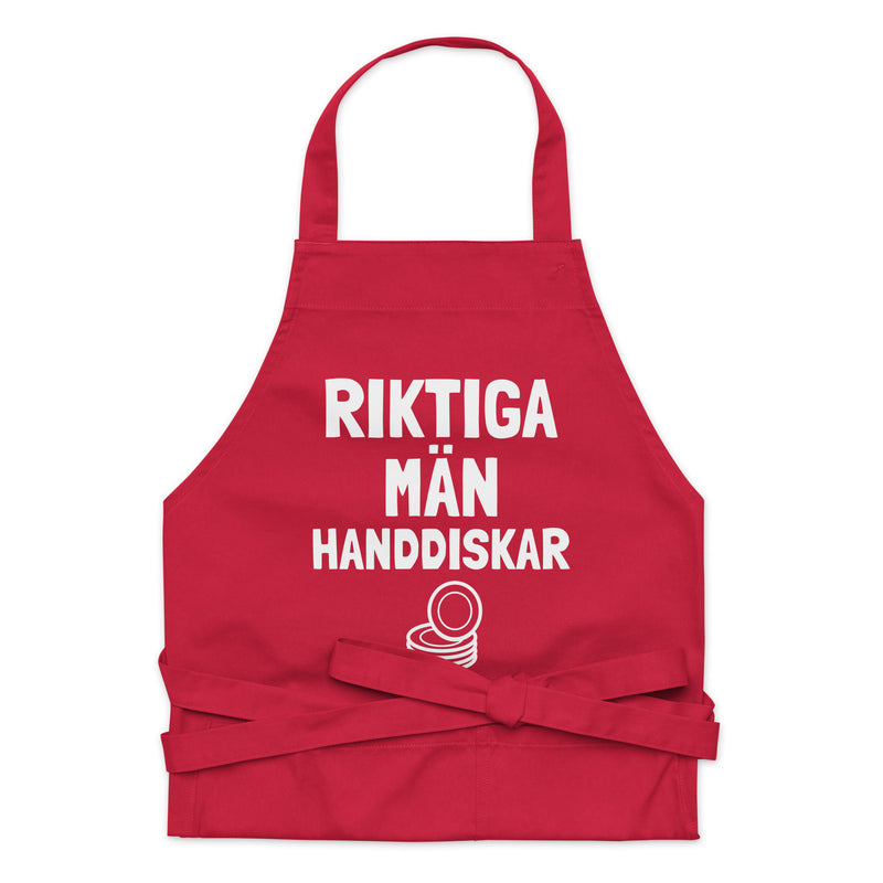 Förkläde med texten "Riktiga män handdiskar"