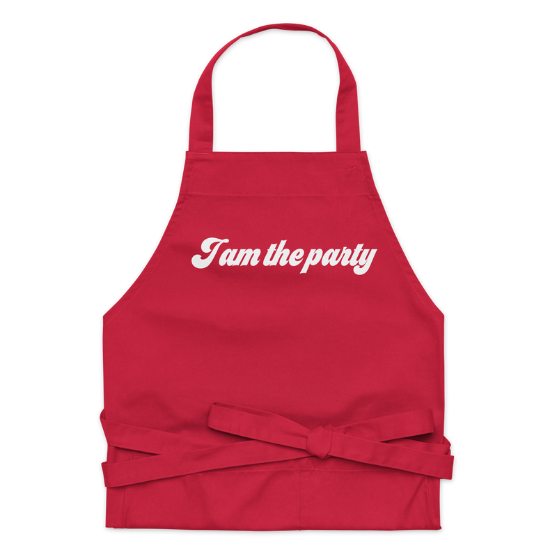 Förkläde med texten "I am the party"