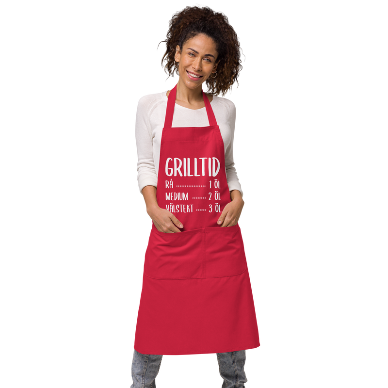 Förkläde med texten "Grilltid"