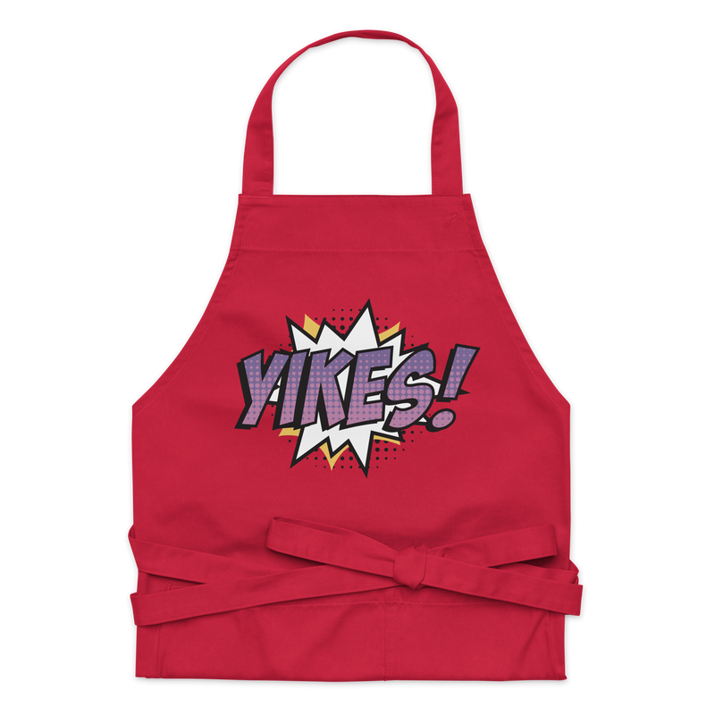 Förkläde med texten "YIKES!"