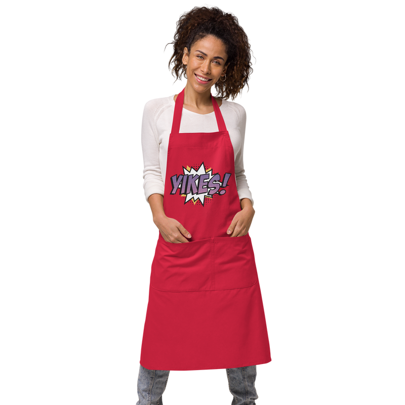 Förkläde med texten "YIKES!"