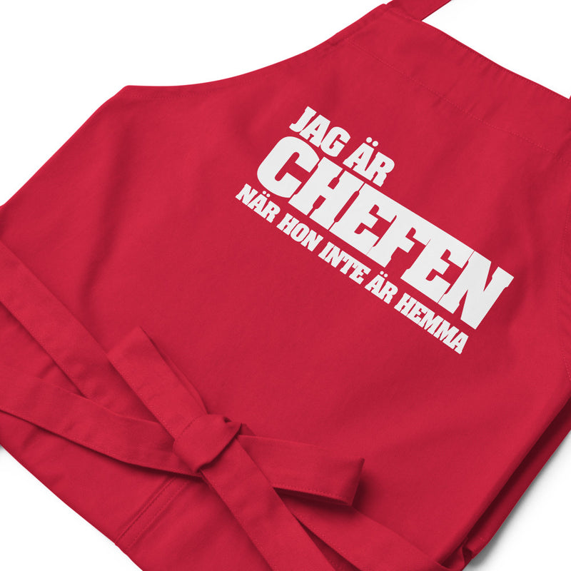 Förkläde med texten "Jag är chefen, när hon inte är hemma"