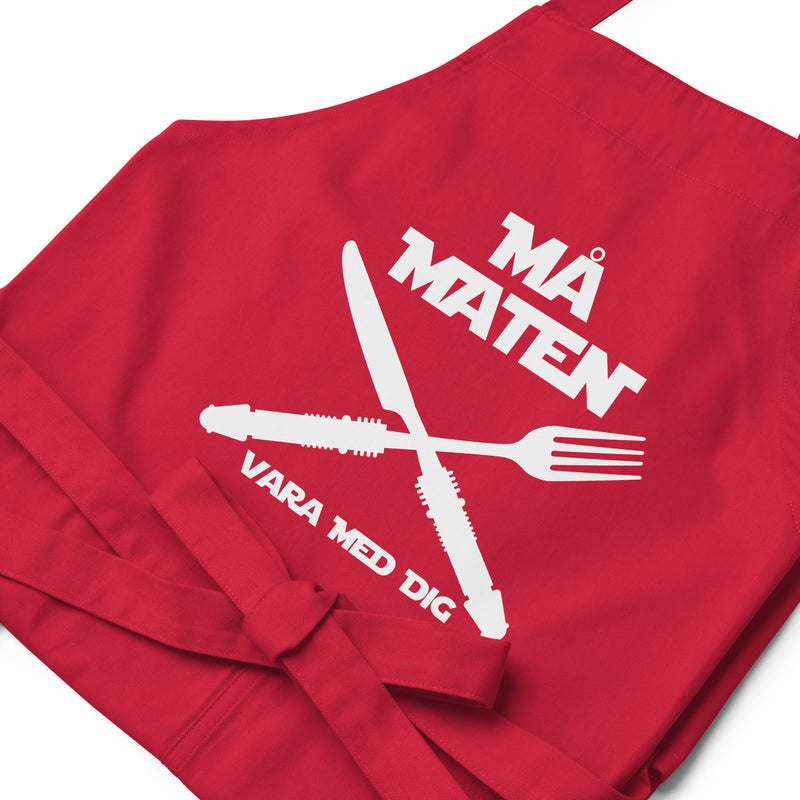 Förkläde med texten "Må maten vara med dig"