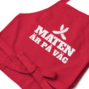 Förkläde med texten "Maten är på väg"