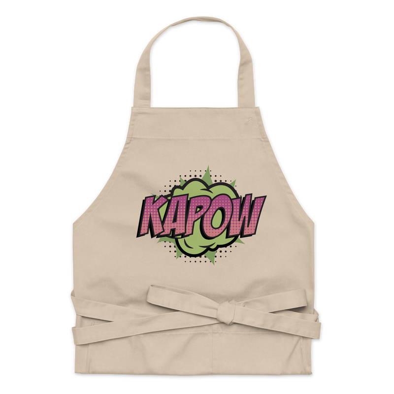 Förkläde med texten "KAPOW"