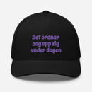 Trucker kepa med broderad text "Det ordnar nog upp sig under dagen"