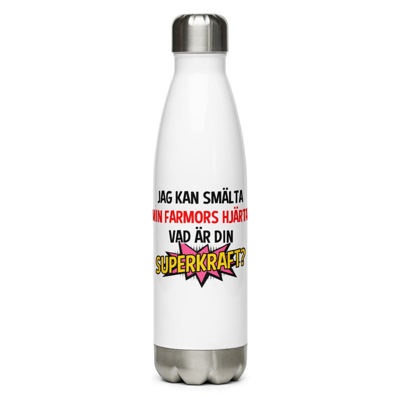 Vattenflaska i stål med texten - Jag kan smälta min farmors hjärta