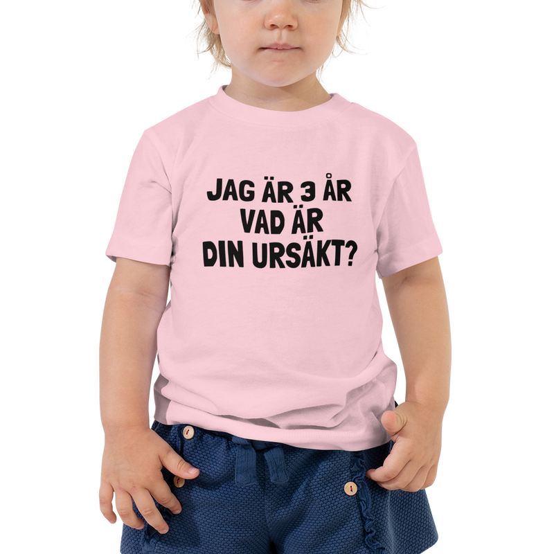 T-shirt för barn med texten "Jag är 3 år - vad är din ursäkt?"