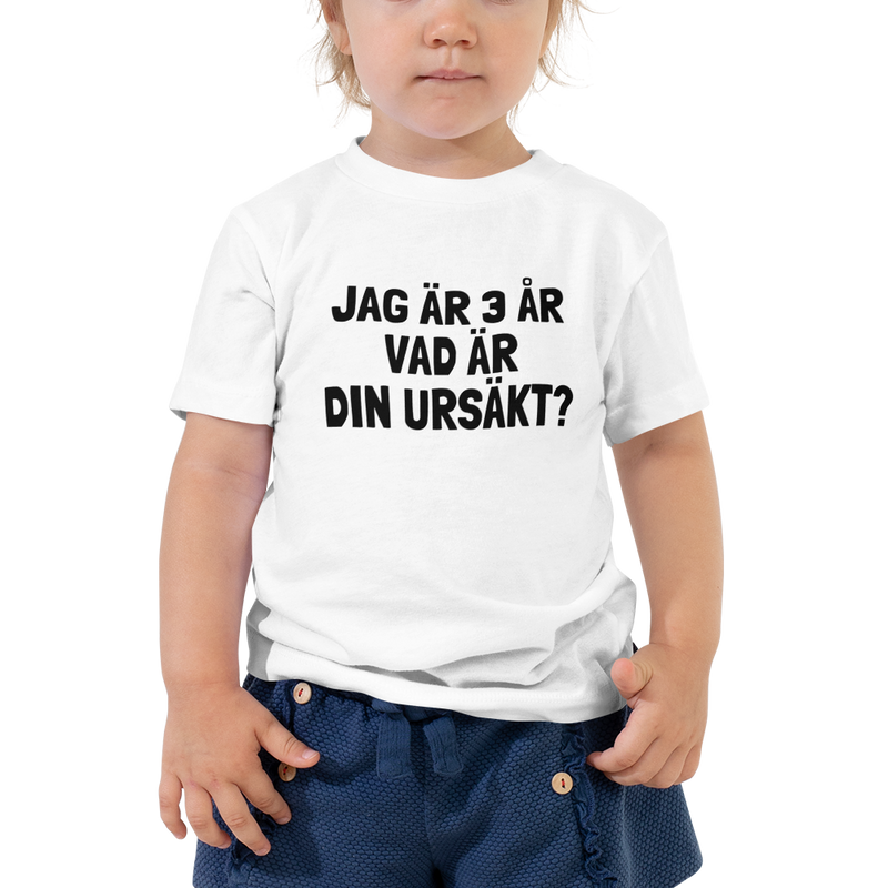 T-shirt för barn med texten "Jag är 3 år - vad är din ursäkt?"