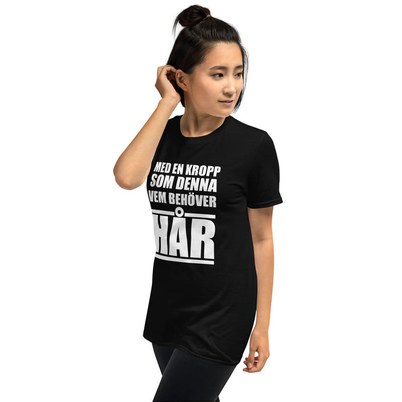 Kortärmad t-shirt i unisex-modell med texten - Med en kropp som denna