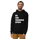 Hoodie med texten "ÄTA SOVA PROGRAMERA UPPREPA"