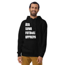 Hoodie med texten "ÄTA SOVA FOTBOLL UPPREPA"