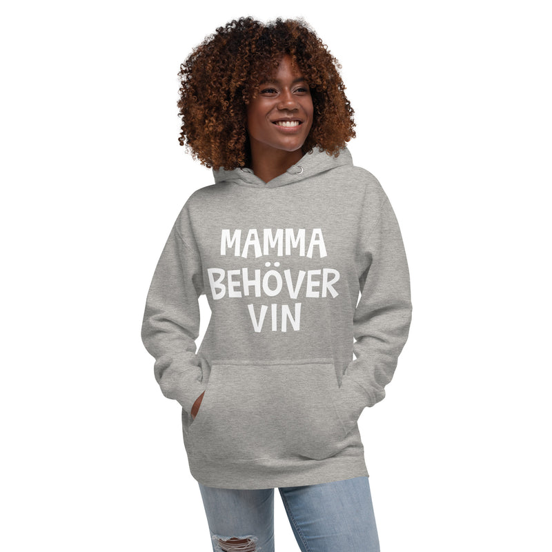 Hoodie med texten "Mamma behöver vin"