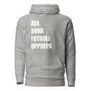 Hoodie med texten "ÄTA SOVA FOTBOLL UPPREPA"