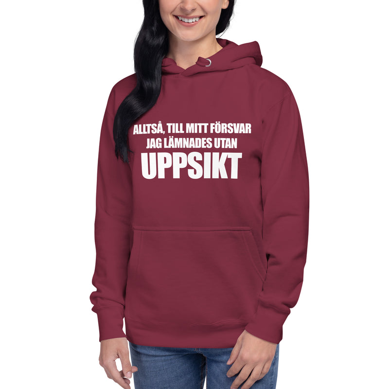 Hoodie med texten "Alltså till mitt försvar"