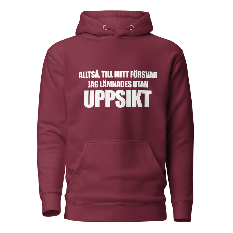 Hoodie med texten "Alltså till mitt försvar"
