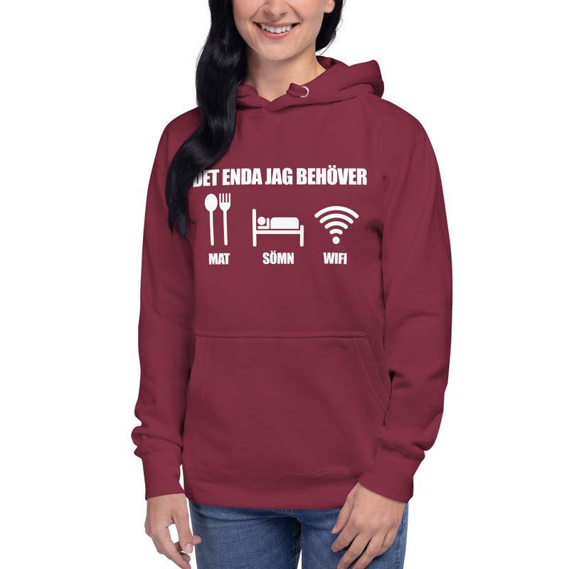 Hoodie med texten "Det enda jag behöver"