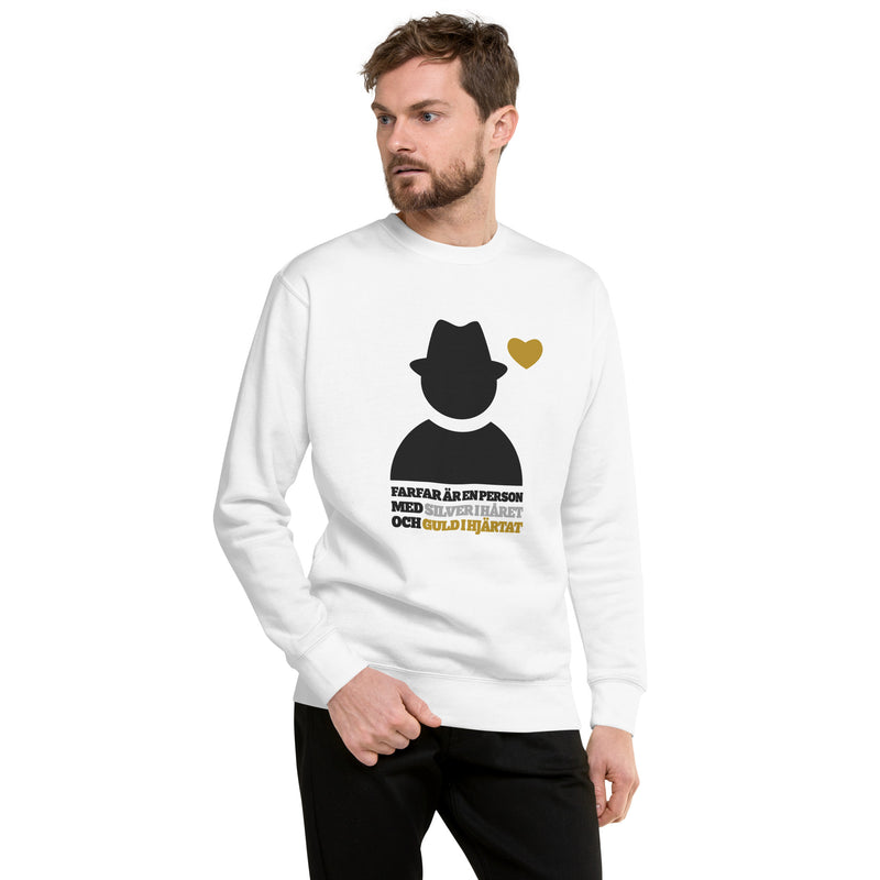 Sweatshirt med texten "Morfar är en person med silver i håret och guld i hjärtat"