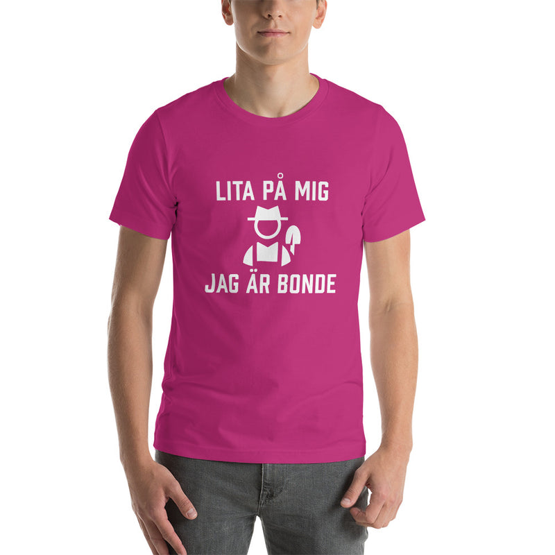 T-shirt med bild texten "Lita på mig, jag är bonde"