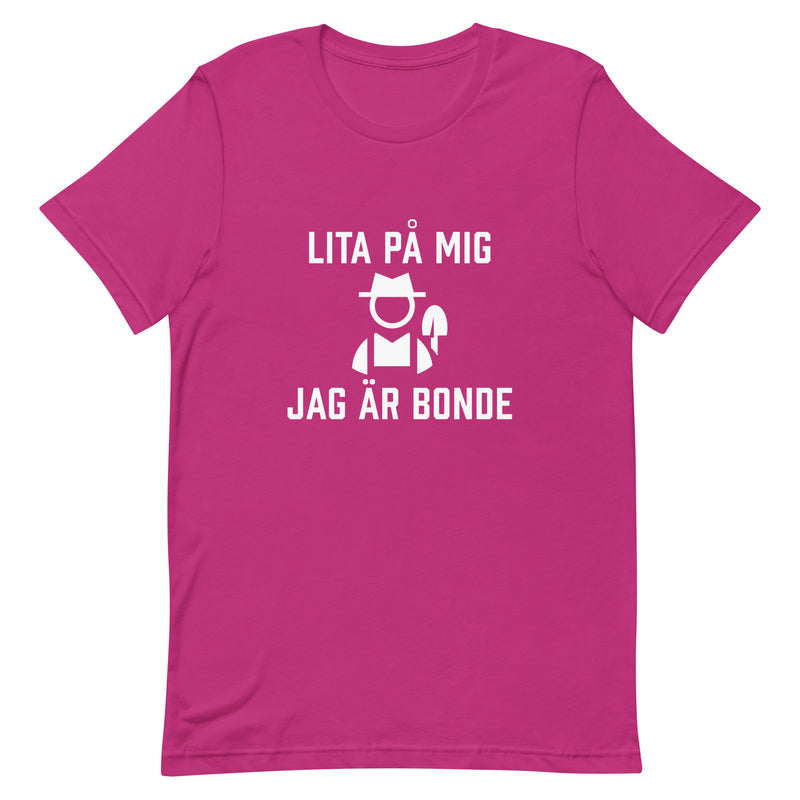 T-shirt med bild texten "Lita på mig, jag är bonde"