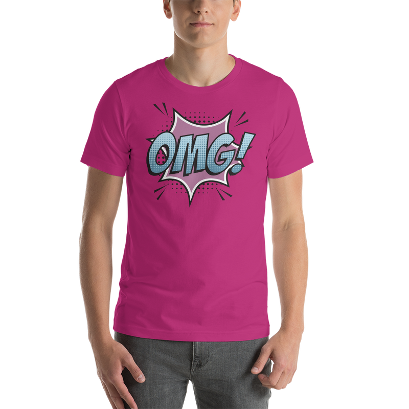 T-shirt med bild texten "OMG!"