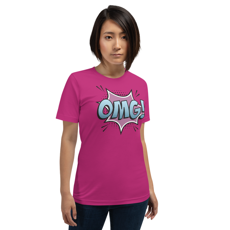 T-shirt med bild texten "OMG!"