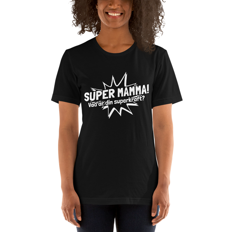 T-shirt med bild texten "SUPER MAMMA"