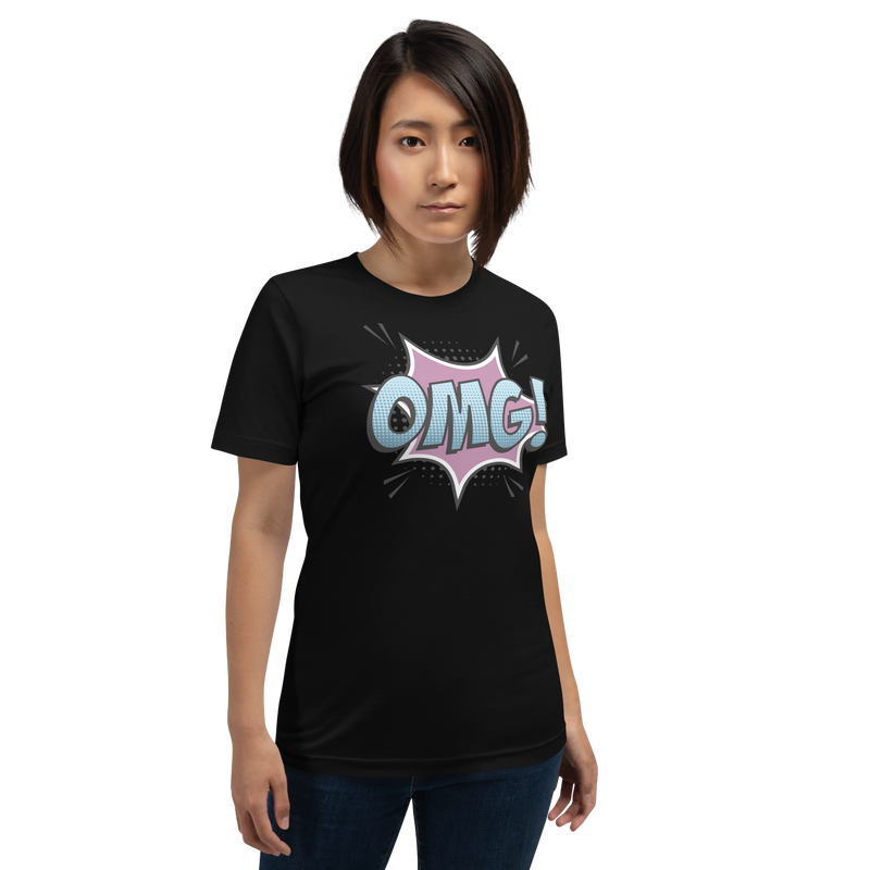 T-shirt med bild texten "OMG!"