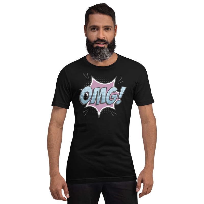 T-shirt med bild texten "OMG!"