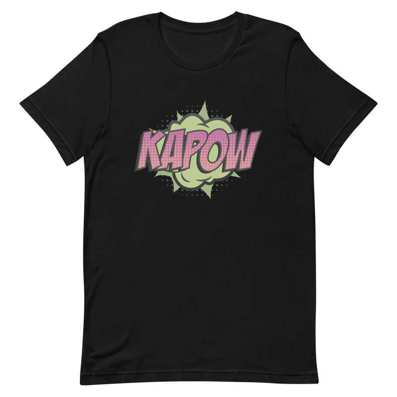 T-shirt med bild texten "KAPOW"