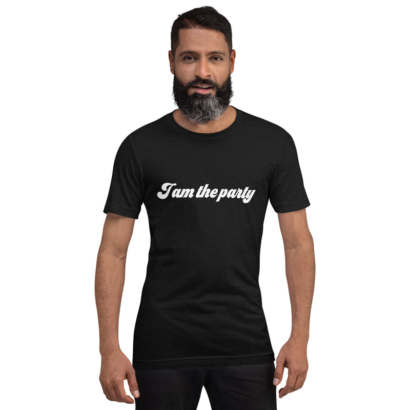 T-shirt med bild texten "I am the party"