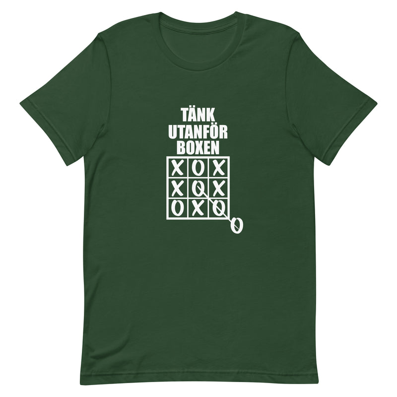 T-shirt med bild texten "Tänk utanför boxen"