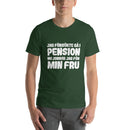 T-shirt med bild texten "Jag försökte gå i pension"