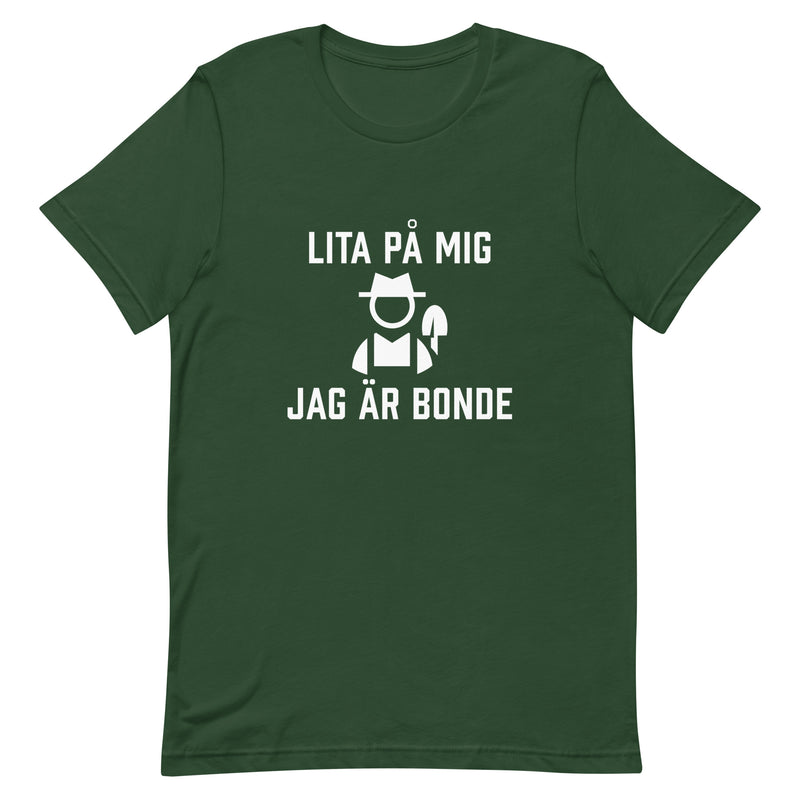 T-shirt med bild texten "Lita på mig, jag är bonde"