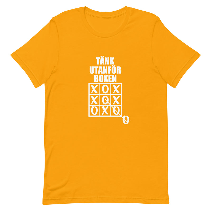 T-shirt med bild texten "Tänk utanför boxen"