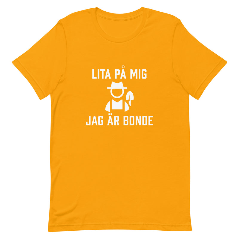 T-shirt med bild texten "Lita på mig, jag är bonde"
