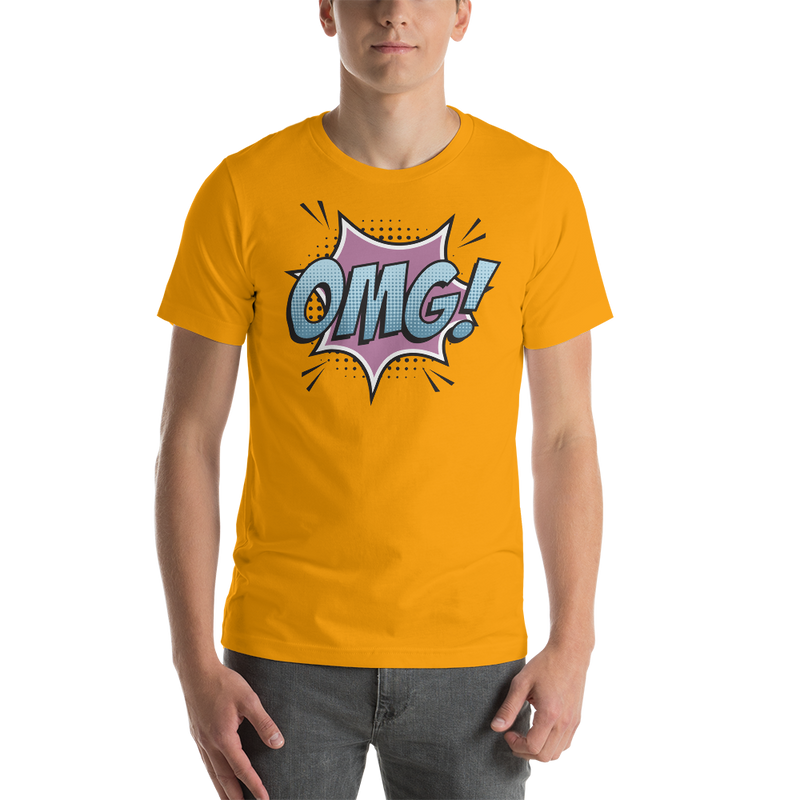 T-shirt med bild texten "OMG!"