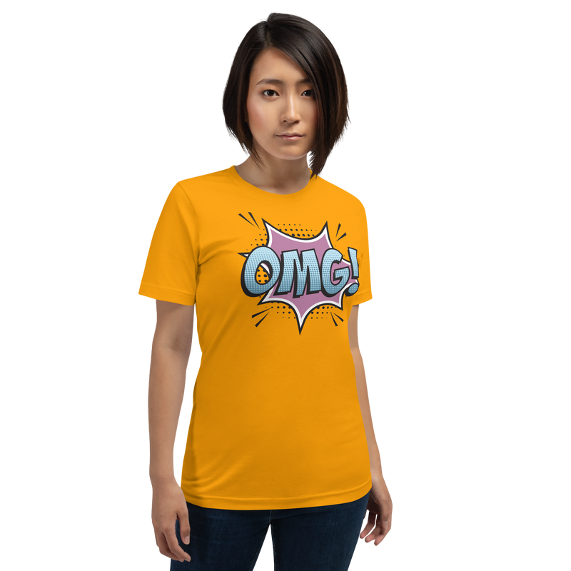 T-shirt med bild texten "OMG!"