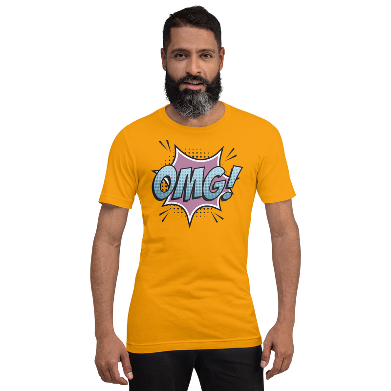 T-shirt med bild texten "OMG!"