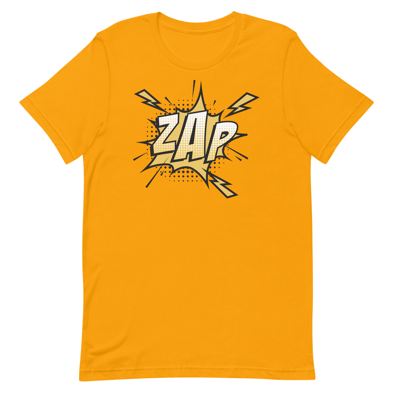 T-shirt med bild texten "ZAP"