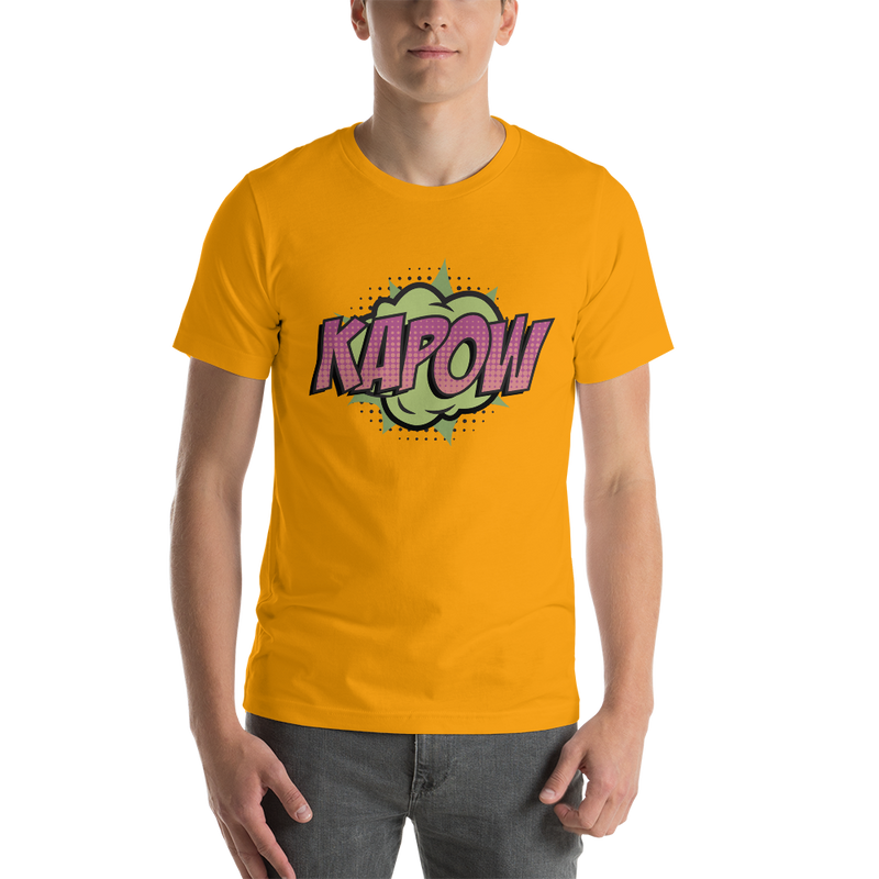 T-shirt med bild texten "KAPOW"