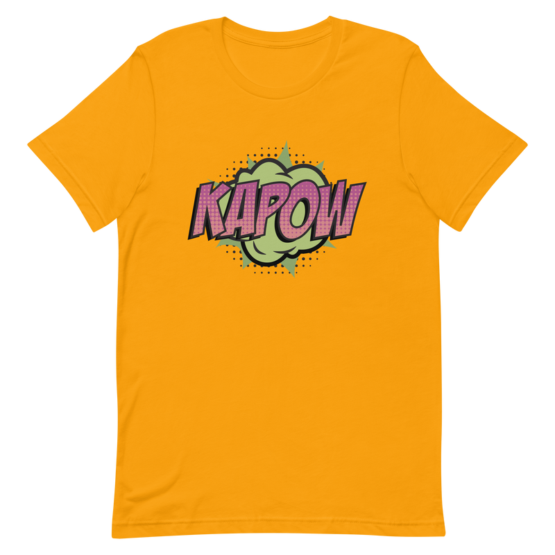 T-shirt med bild texten "KAPOW"