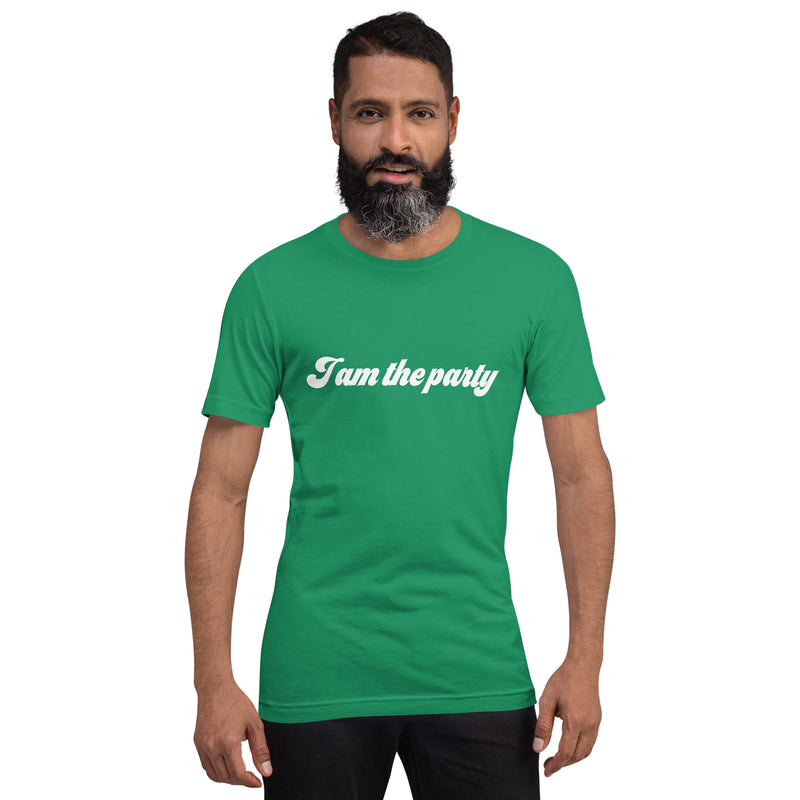 T-shirt med bild texten "I am the party"