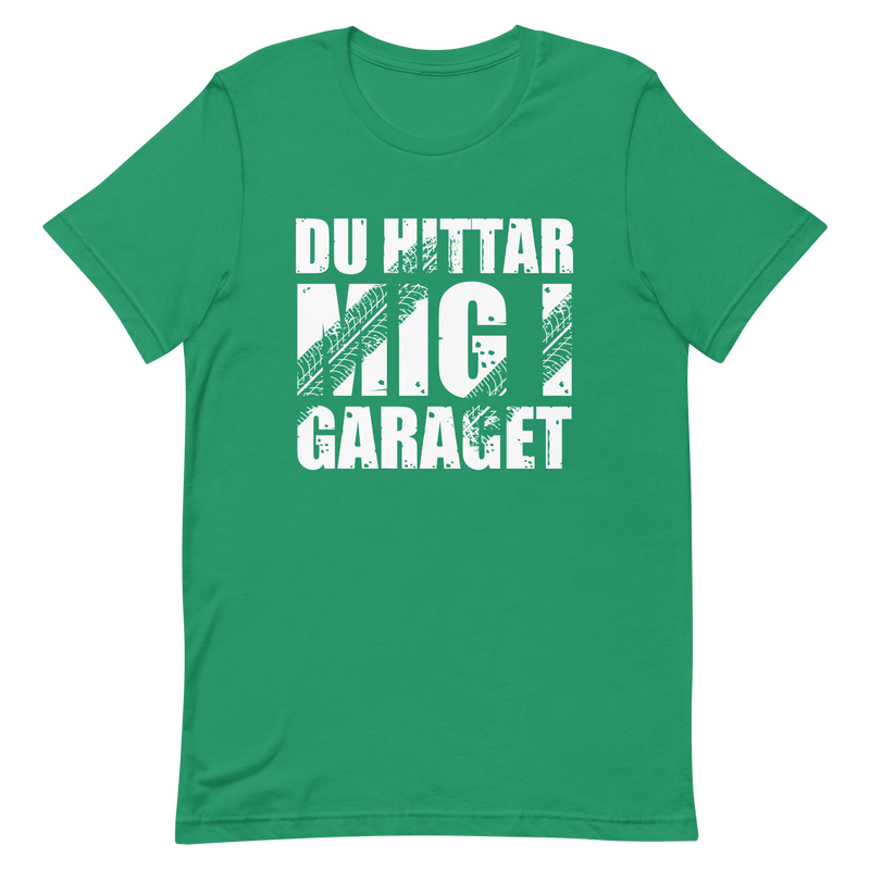T-shirt med bild texten "Du hittar mig i garaget"
