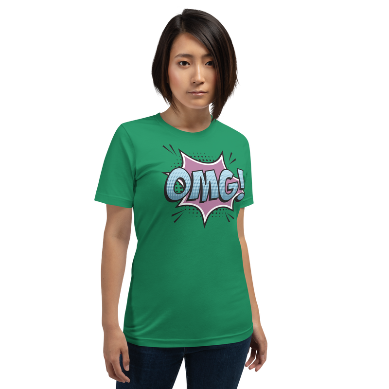 T-shirt med bild texten "OMG!"