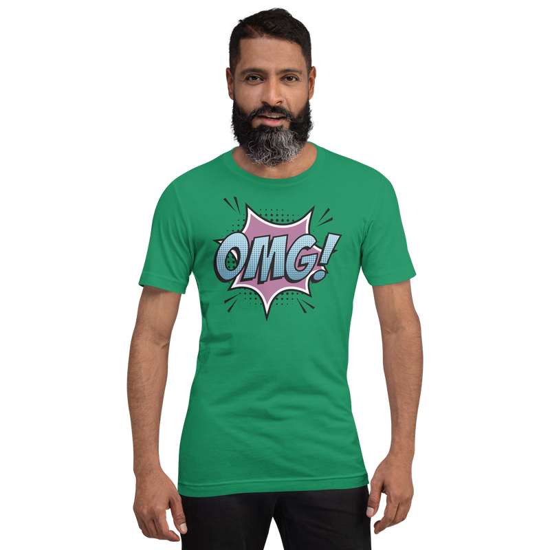 T-shirt med bild texten "OMG!"