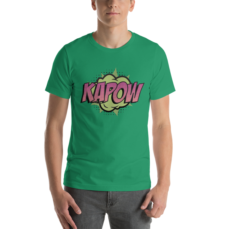 T-shirt med bild texten "KAPOW"