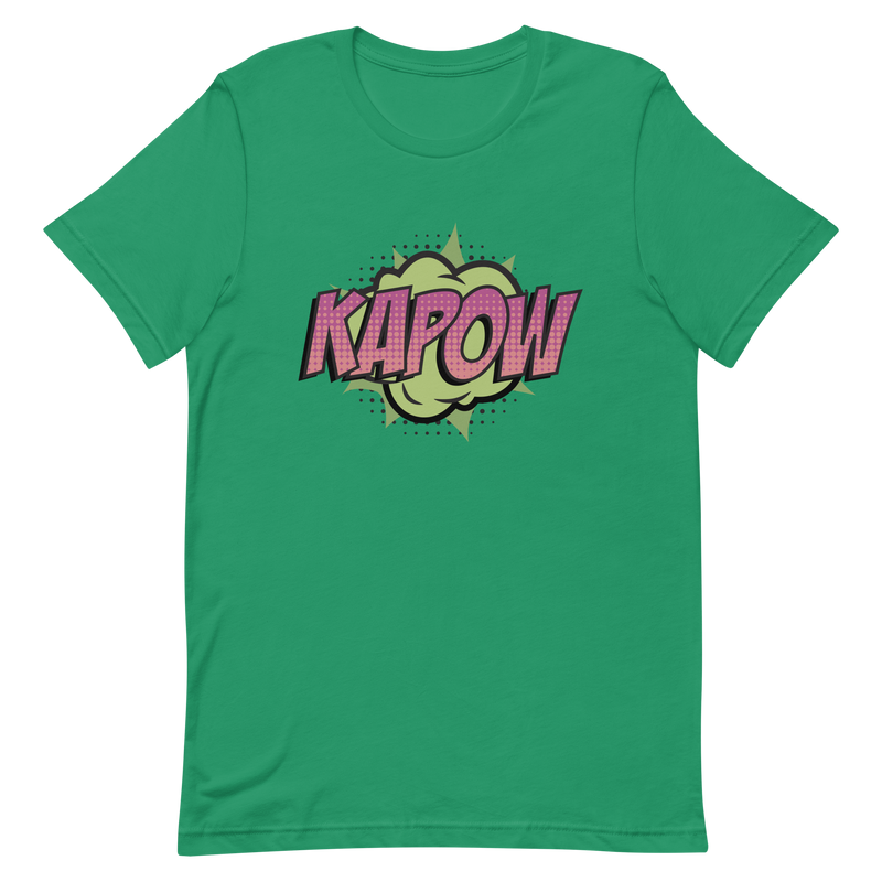 T-shirt med bild texten "KAPOW"