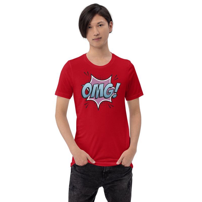 T-shirt med bild texten "OMG!"