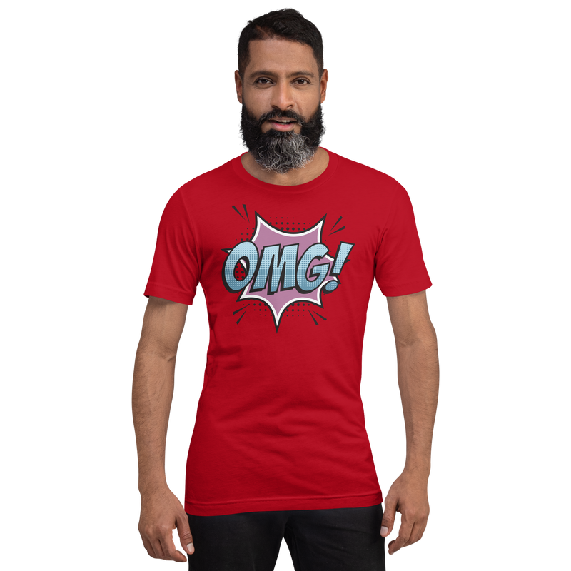 T-shirt med bild texten "OMG!"